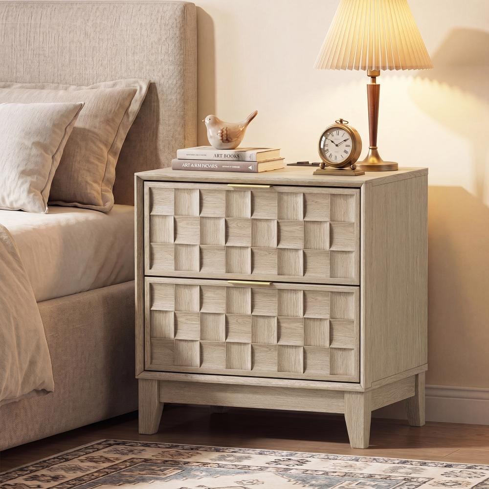Oak Modern 2-Drawer 21.06 in. W Solid Wood Nightstand Bedside Table with Storage price history on PriceWatchPro