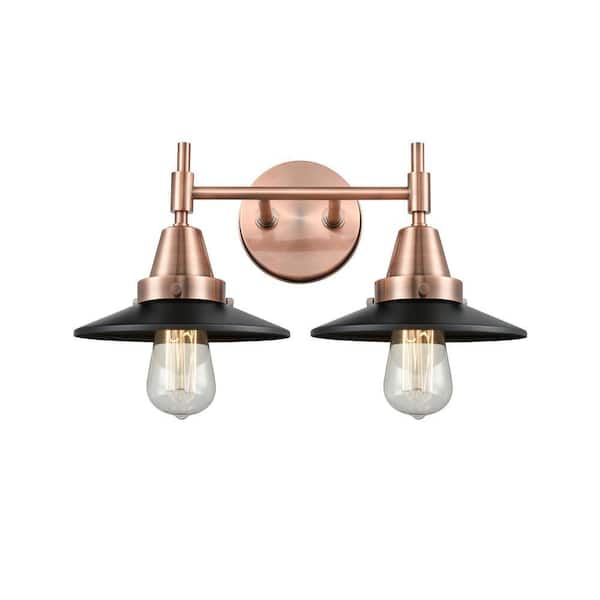 Railroad 17 in. 2-Light Antique Copper Vanity Light with Metal Shade