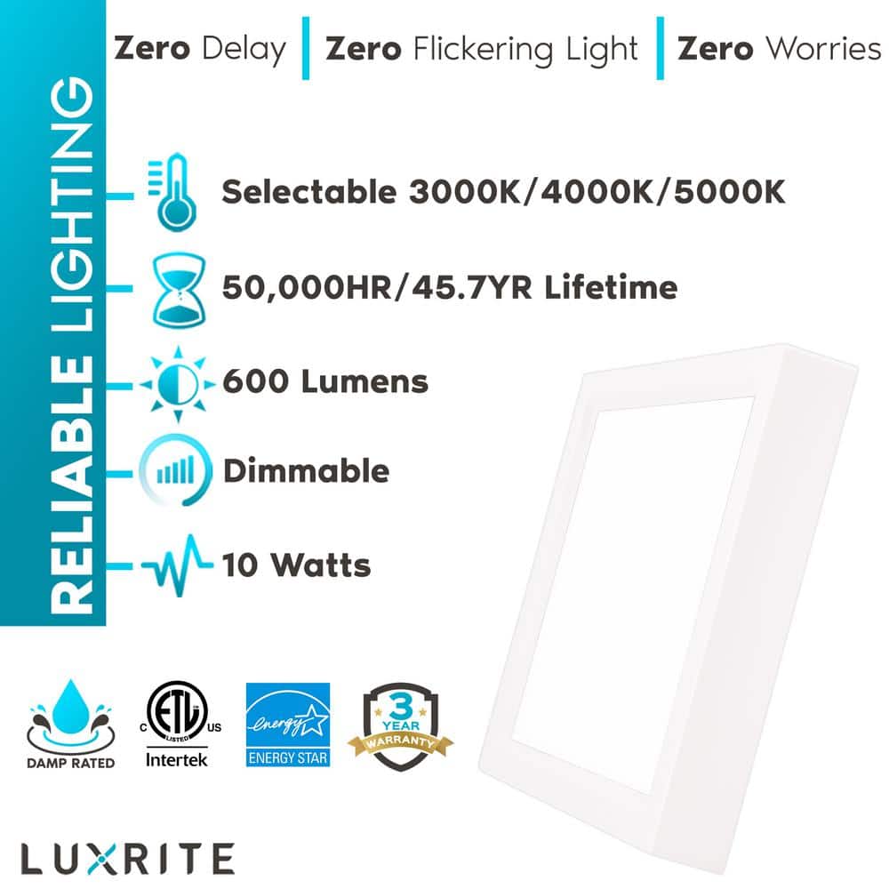Sleek 4" Square LED Ceiling Light, Dimmable 3-Color Selectable