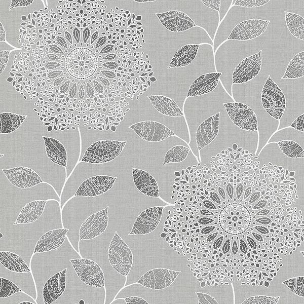 Kenneth James Shirazi Silver Bohemian Floral Wallpaper