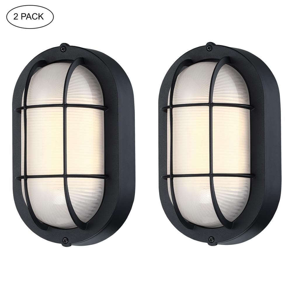 8.5 in. Black Outdoor Hardwired Ellipse Frosted Glass Shade Wall Lantern Scone with No Bulbs Included (2-Pack) price history on PriceWatchPro