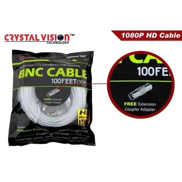 CrystalVision Premium1080P HD BNC Cable for All BNC Type Surveillance DVR&Camera 