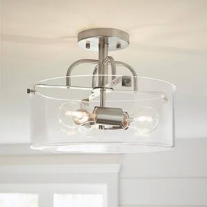 Shirwell 3-Light Brushed Nickel Semi-Flush Mount with Clear Glass Shade