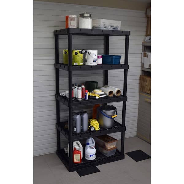5-Tier Plastic Garage Storage Shelving Unit in Black (36 in. W x 74 in. H x  18 in. D)