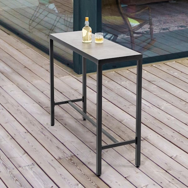 Nuu Garden Black Iron Rectangular Bar Table with 3D-Print Tempered Glass Tabletop