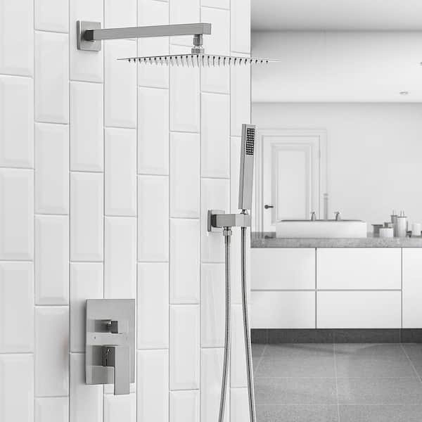 Single-Handle 2-Spray Patterns 2.5 GPM 10 in. Wall Mounted Dual Shower Heads with High Pressure in Brushed Nickel