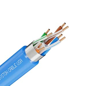 1000 ft. Blue Cat 6E CMR Riser Rated Shielded Ethernet Network Cable 600 MHz 23 AWG UV Heat Resistant Indoor/Outdoor