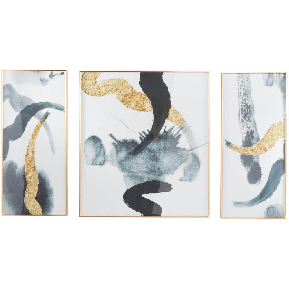 CosmoLiving by Cosmopolitan 3- Panel Abstract Framed Wall Art with Gold ...