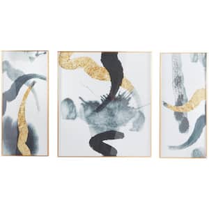 3- Panel Abstract Framed Wall Art with Gold Aluminum Frame 36 in. x 16 in.