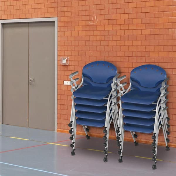 Rico Plastic Classroom Training Mobile Office Stack Chair in Navy Blue with Arms-11 Pack
