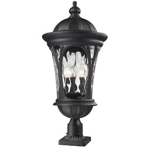 Doma 30 in. 3-Light Black Aluminum Outdoor Hardwired Weather Resistant Pier Mount Light with No Bulbs Included