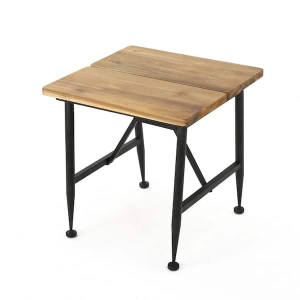 Zeus & Ruta 18 in. H Brown Acacia Wood and Metal Modern Outdoor Patio Side Table for Outdoors, Garden, Lawn, Backyard