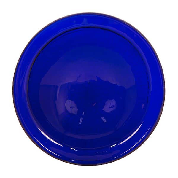 Reflective Crackle Glass Birdbath Bowl, 12.5 in. dia. Cobalt Blue