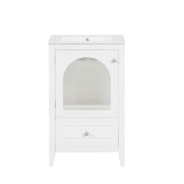 JimsMaison 20 in. W x 18.3 in. D x 34 in. H Freestanding Bath Vanity Set in White with White Ceramic Top