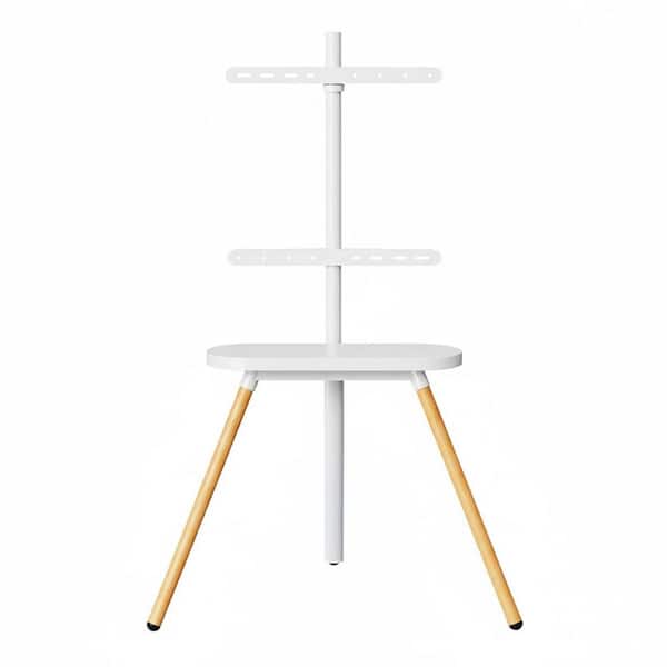 Easel TV Stand for 43-65 in. Screens Portable Swivel Tripod TV Floor Stand with Wooden Tray Height Adjustable White