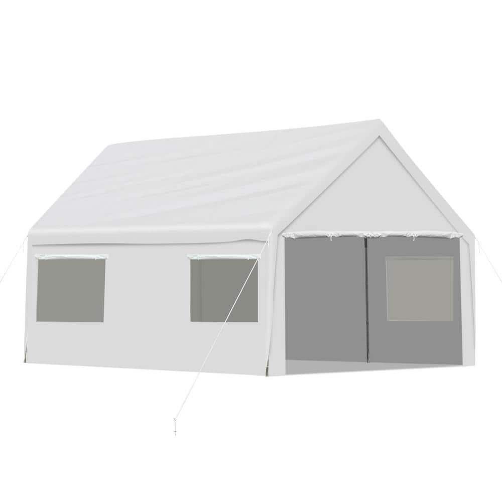 Aoodor 10 ft. x 20 ft. Portable Vehicle Carport Heavy-Duty Metal Frame with Removable Sidewalls and Doors