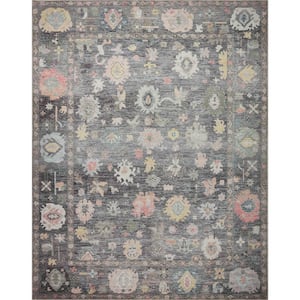 Elysium Charcoal/Multi 7 ft. 10 in. x 7 ft. 10 in. Round Printed Vintage Botanical Area Rug