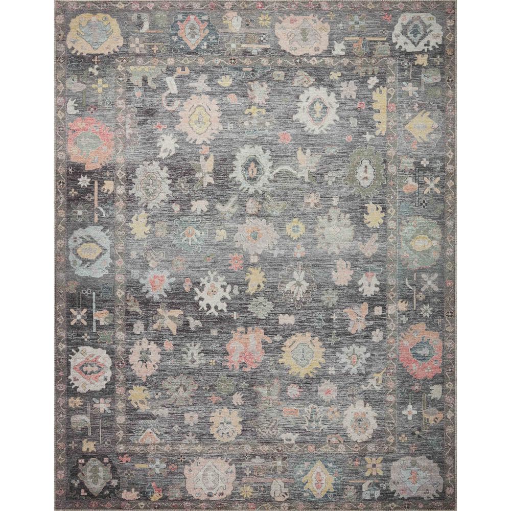 Elysium Charcoal Oriental Floral 8'6" x 11'6" Wool-Synthetic Blend Rug