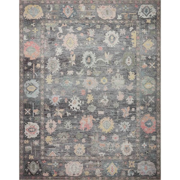 Loloi Elysium Charcoal/Multi 5 ft. x 7 ft. 6 in. Printed Vintage Botanical Area Rug