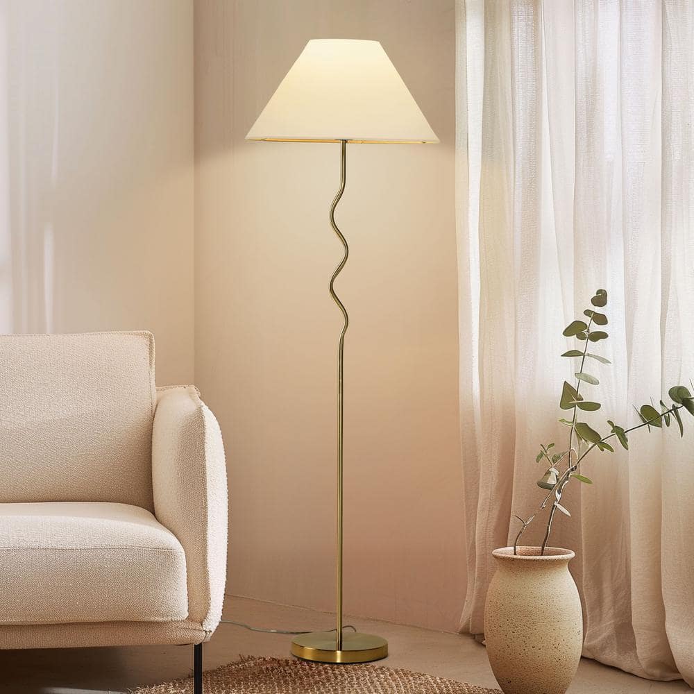 Squiggle Brass 62" Floor Lamp with Ivory Empire Shade