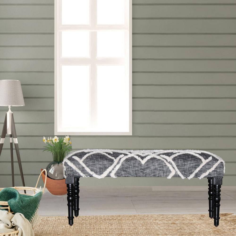 Natural Wood 47" Grey Cotton Tufted Bench