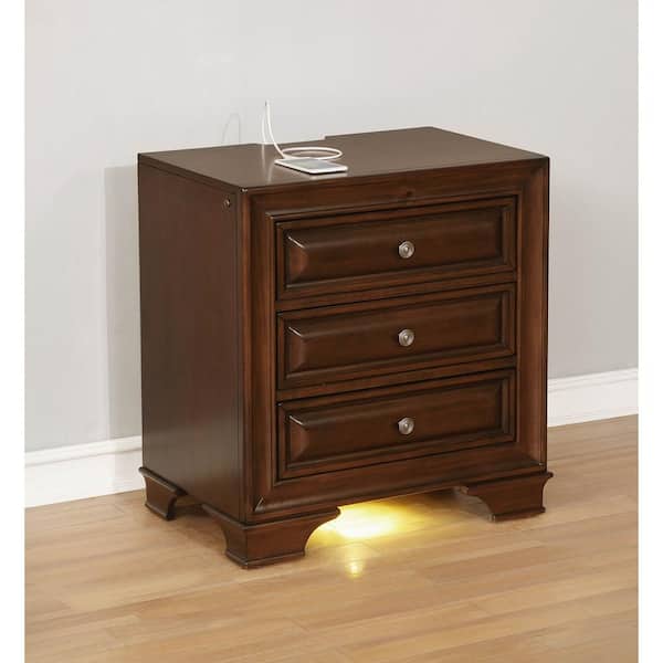 Brandt Transitional 3-Drawers Brown Cherry Style Nightstand