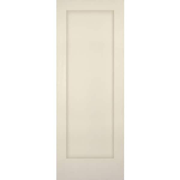 Builders Choice 32 in. x 80 in. Left-Handed 1-Panel Shaker Solid Core Primed Pine Wood Single Prehung Interior Door
