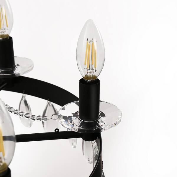 YANSUN 6-Light Black Chandelier with Crystal Bead Hanging