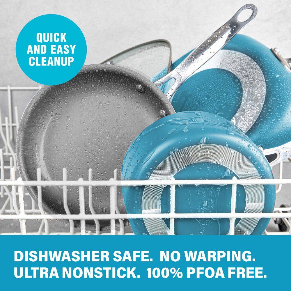 Aqua Blue Aluminum 5 QT Nonstick Stock Pot with Glass Lid