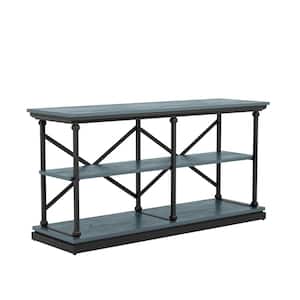 Blue River 59 in. Antique Blue and Black Rectangle Wooden Console Table