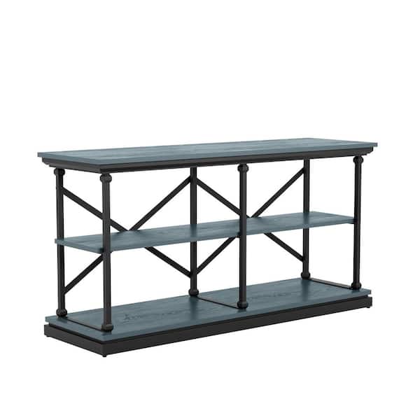 Furniture of America Blue River 59 in. Antique Blue and Black Rectangle Wooden Console Table