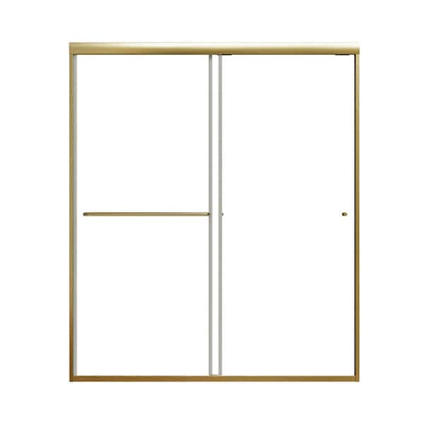 60 in. W x 70 in. H Sliding Semi-Frameless Shower Door in Brushed Gold with 6mm Tempered Glass, Silent Wheels