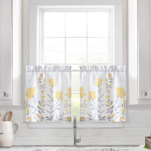 Aprile Lin.en 58 in. W x 24 in. L Kitchen Tiers in. Yellow/Gray Plus 2 Set (Each 29 in. W x 24 in. L Plus 2)