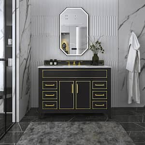 Aspen 48 in. W x 22 in. D Black Onyx Bath Vanity with Vanity Top in Carrara White Marble with White Basin