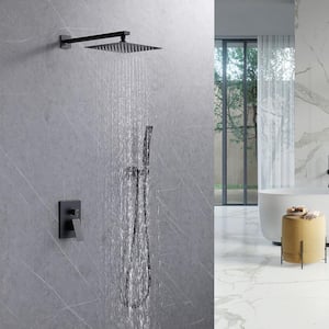 2-Spray Patterns 1.8 GPM 10 in. Wall Mount Dual Shower Heads with Hand Shower in Matte Black