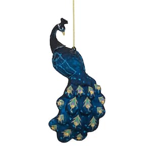 6.25 in. Blue and Turquoise Glass Peacock Christmas Ornament