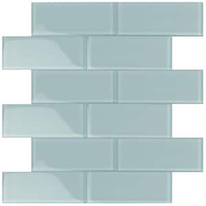 Light Blue 3-in. x 12-in. Polished Glass Mosaic Floor and Wall Tile (5 Sq ft/case)