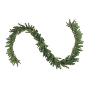 9 ft. x 12 in. Pre-Lit Canadian Pine Artificial Christmas Garland with Clear Lights