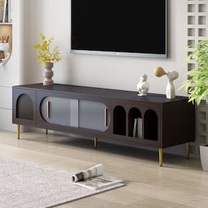 Modern TV Console, TV Stand Fits TV's up to 70 in. with 3 Shelves and 2 Cabinets, Black