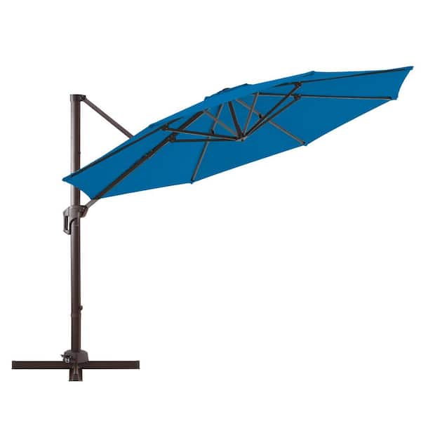 PASAMIC 11 ft. Aluminum Patio Offset Umbrella Cantilever Umbrella, Fade Resistant and 6-Level 360°Rotation in Royal Blue