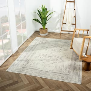 Melody Gray/Ivory 7 ft. 10 in. x 9 ft. 10 in. Contemporary Power-Loomed Medallion Rectangle Area Rug
