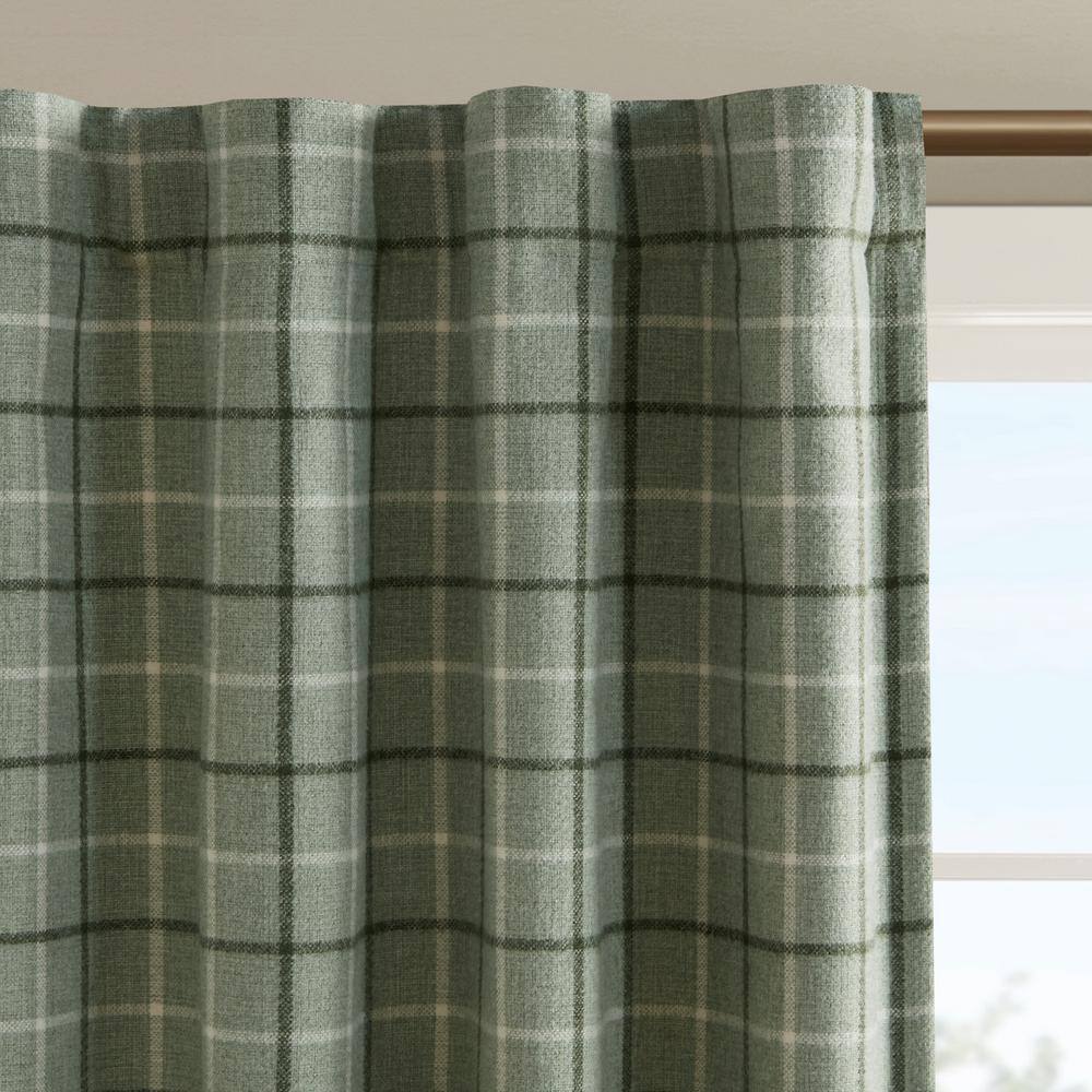 Green Plaid Thermal Fleece Lined Curtain Panel, 50" x 84"