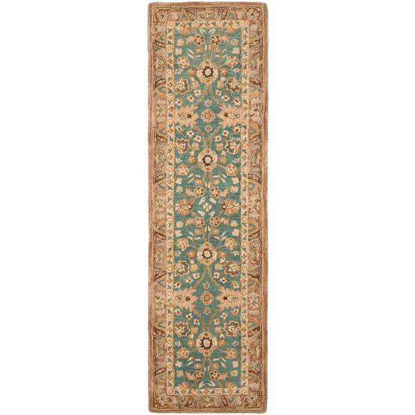 SAFAVIEH Anatolia Teal/Camel 2 ft. x 8 ft. Border Runner Rug AN558D28