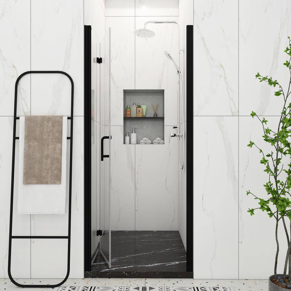 32 in. W x 72 in. H Bifold Semi-Frameless Shower Door in Black Finish with 