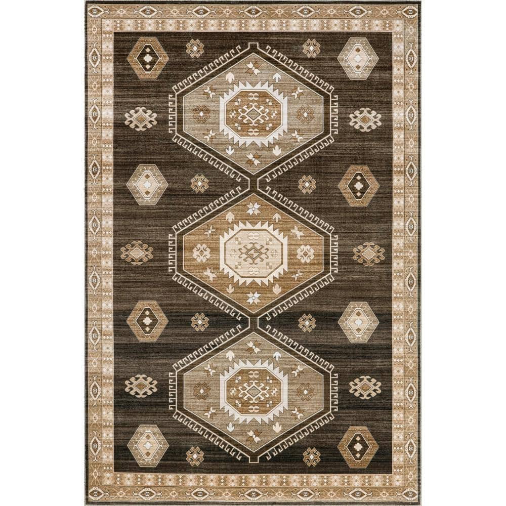 Lauren Liess Taro Medallion Machine Washable Dark Brown 10 ft. x 14 ft. Indoor/Outdoor Patio Rug -  RUGS USA, BIRV102A-960136