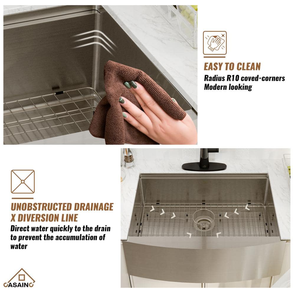 33" Stainless Steel Single Bowl Farmhouse Kitchen Sink with Accessories