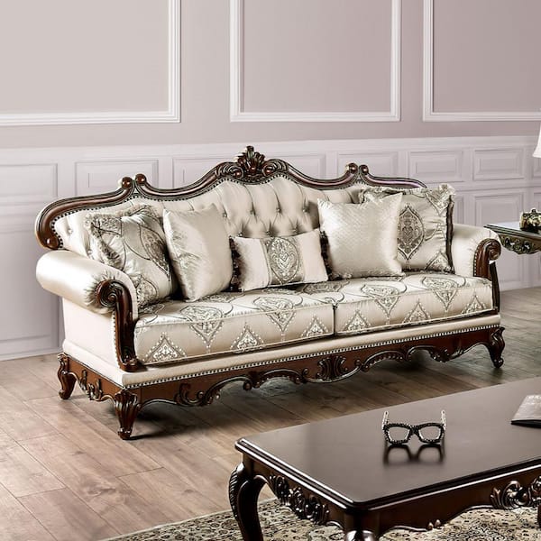 Noel 90.25 in. Rolled Arm Fabric Rectangle Sofa in Beige