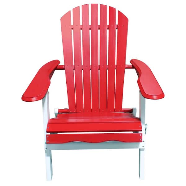 Red and White Folding Wood Adirondack Chair
