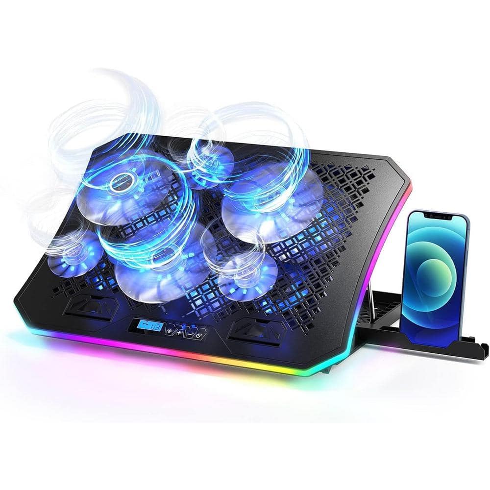 Laptop Cooling Pad with 10 10-Modes RGB Lights, 6-Fans and 2-USB Ports in B
