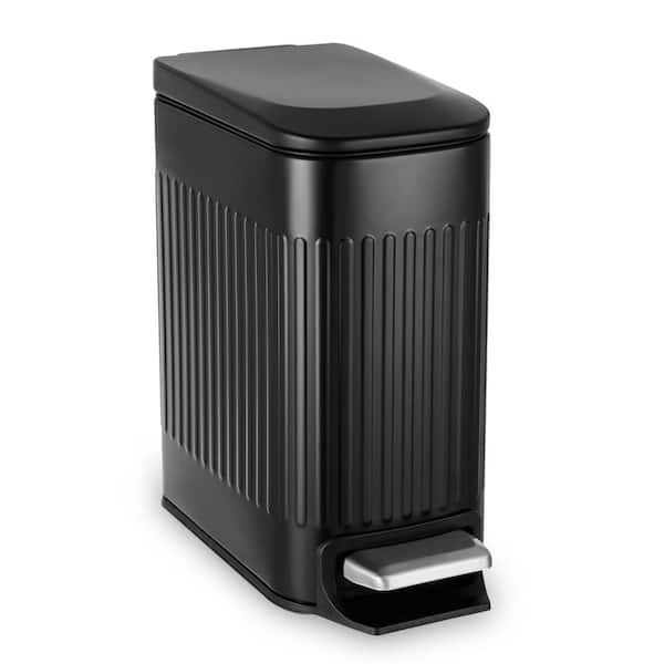 Angel Sar 1.6 Gal. Black Small Metal Household Trash Can with Lid Soft Close and Removable Inner Bucket